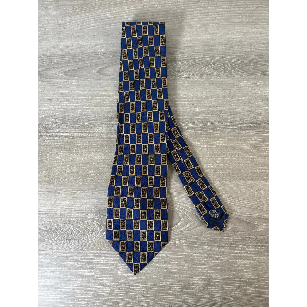 Valentino Cravatte 100% Blue Gold Men's Tie Necktie- Made in‎ Italy- EUC
